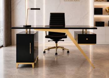 Czarne biurko gabinetowe glamour Prima Premium 160 cm