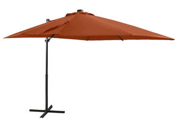 Parasol wiszący z lampkami LED i słupkiem terakota 250 cm WM-312327