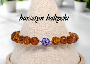 Bransoletka z bursztynu, bursztyn bałtycki kulka koniakowa #1024