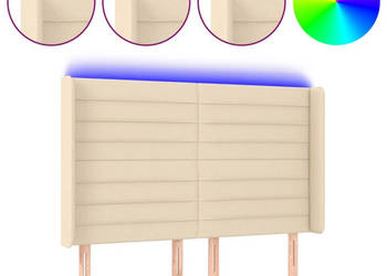 Zagłówek do łóżka z LED kremowy 147x16x118/128 cm tkanina WM-3124191