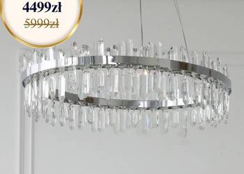 Żyrandol nowoczesny kryształowy, lampa wisząca okrągła 80 cm srebrna