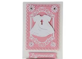 ZAPROSZENIA CHRZEST ŚWIĘTY DZIEWCZYNKA – SZATKA C6 BIEL – RÓŻ