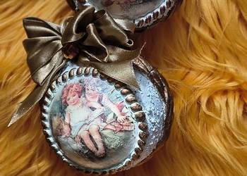Zestaw 6 sztuk bombek wykonanych metodą decoupage o średnicy 8 cm.Wzór dwus