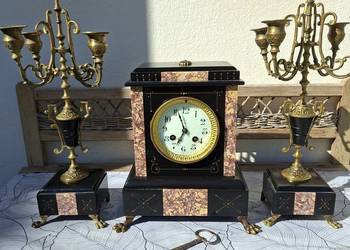 Kominkowy zegar marmurowy plus 2 kandelabry francuski