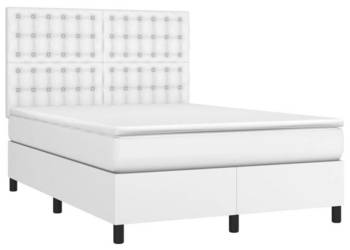 Łóżko kontynentalne z materacem i LED biała ekoskóra 140x190cm WM-3135940