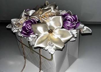 Flower box torebka bukiet wieczne róze  plumeria ze wstążki flowerbox