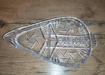 PATERKA/PÓŁMISEK LIŚĆ trójdzielna - ORYGINALNY ZABYTEK - KRYSZTAŁ ozdobny -