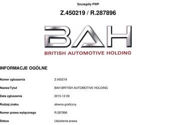 Syndyk sprzeda znak towarowy " BAH BRITISH AUTOMOTIVE HOLDING "