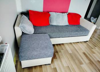 Kanapa,narożnik z dostawianą pufą, poduszki do spania 225cm