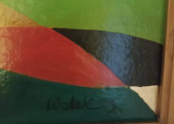 Akt kobiety w kolorstycznym otoczeniu oraz złociste tło tytuł Justyna S