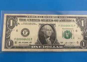 Banknot 1 dollar - bardzo niski numer: F00006431P