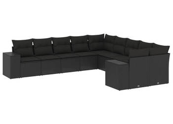 10-cz. zestaw wypoczynkowy do ogrodu poduszki czarny rattan PE WM-3255442