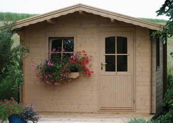 Domek narzędziowy 3 x 2m + taras 3 x 1,1m z dachem dwuspadowym na boki