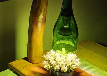 Ręcznie robiona eko lampa z drewna i butelki, Recycling Upcycling