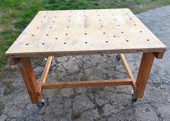 Stół stolarski warsztatowy 140x125 cm koła skrętne hamulec +2 dociski