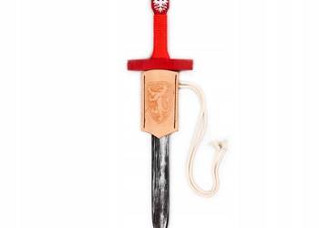 Czerwony krótki miecz i skórzany wisiorek | Drewno Skóra | 45cm | Średniow…