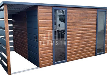 SCHOWEK - DOMEK OGRODOWY 4,5x2,5 m + wiata 1,5x2,5 - spad tył - drzwi TS619