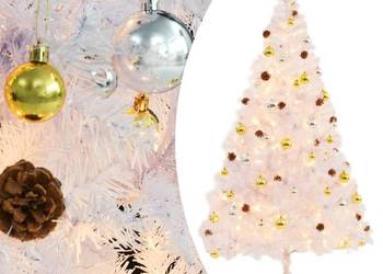 vidaXL Sztuczna choinka z bombkami i lampkami, biała, 210 cm(SKU:321504)