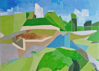 Obraz 70x50, akryl na płótnie - abstrakcja, figury geom.