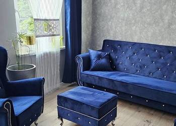 Zestaw Komplet Mebli wypoczynkowych Sofa Fotel pufa