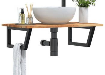 Półka ścienna pod umywalkę stal i lite drewno akacjowe WM-3302831