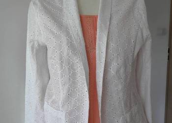 Marynarka Biała Bawełniana Ażurowa Haft Richelieu Narzutka Żakiet Blezer M