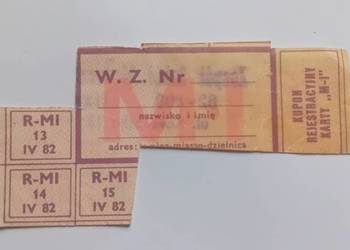 Kartka zaopatrzeniowa M-I, IV 82. Zespół Szkół Medycznych w Kaliszu. Kartka zaopatrzeniowa M-I, IV 82. Zespół Szkół Medycznych w Kaliszu.