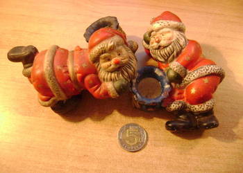 Starocie z PRL Bombki choinkowe przedwojenne 2 figurki św. Mikołaja UNIKATY