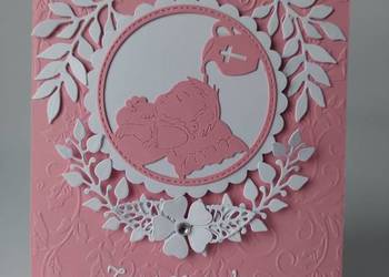 ZAPROSZENIA CHRZEST ŚWIĘTY DZIECKO NA PODUSZCE W SERWETCE K4 RÓŻ