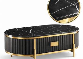 Grafitowy stolik kawowy glamour Omega ryflowany 124x71x48