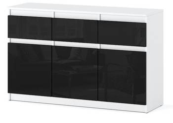 Komoda Do Salonu Oleksa 3 Szuflady 120cm Pojemna Szafka Biała Czarny Połysk