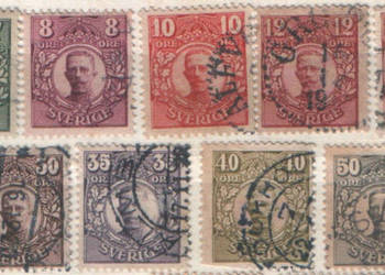 Zn. Szwecja Mi 68 - 75, 7 - 80, 3 kas 1911