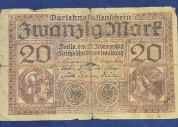 Niemcy banknot 20 marek 1918