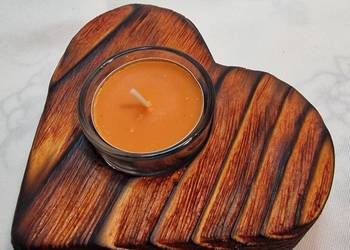 Świecznik drewniany serce rdzawy na tealight Romy No. 24