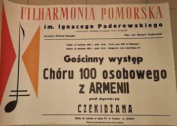 Oryginalny afisz koncertowy PRL Filharmonia Pomorska 1980 – Chór z Armenii