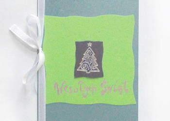 zielona kartka na Boże Narodzenie, świąteczne kartki z choinką, karnety