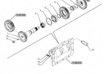 New Holland T6070 Wałek 40.6/128.7mm id x 44.6/147.4mm od x 304mm l, 21/33…