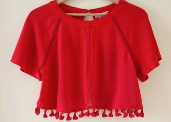 czerwony  crop top z frędzelkami, S, lato