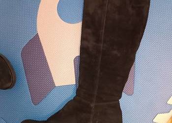 Eleganckie, czarne, wysokie kozaki z miękkiego zamszu 38-25cm