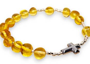 Bransoletka różaniec, dziesiątka różańca z bursztynu, BURSZTYN #1449