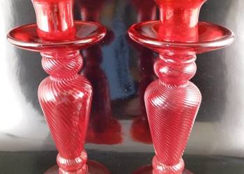 Świecznik czerwone szkło 2sztuki