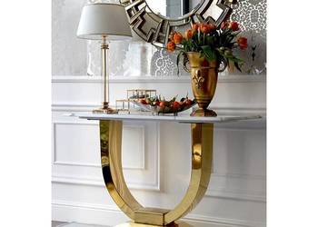 Konsola ART DECO Złota Blat Biały Marmur Glamour Ekskluzywna Nowoczesna