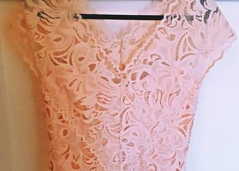 Bluzka T-Shirt H&M 36 S damska koronka pudrowy róż nude