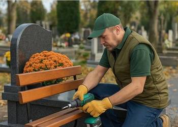 Montaż ławki, Cmentarz Wrocław Rodziny, Maurycego, Ducha Świętego