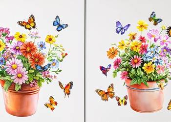 Naklejki na Okno Kwiatki w Doniczce 2 szt| 25cm x 25cm| AS