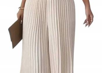 Kombinezon damski ecru plus size - plisowane spodnie