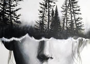 Portret kobiety las drzewa surrealizm nowoczesny duży obraz