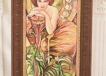 Alfons Mucha - Dama Kameliowa Nimfa Akt - Stary Obraz Olejny