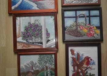 Zestaw 6 obrazków - haft krzyżykowy -oprawione+ gratis