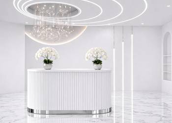Biała srebrna recepcja glamour ryflowana z podświetleniem LED 120x60x100